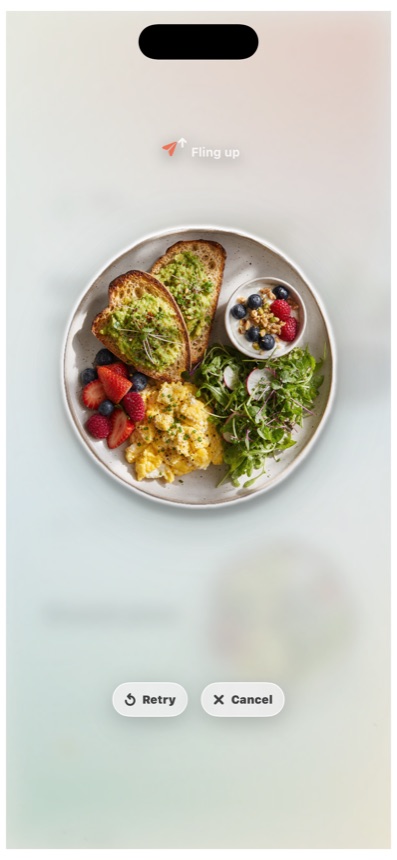A captured breakfast plate lifted into a sticker, ready to fling up